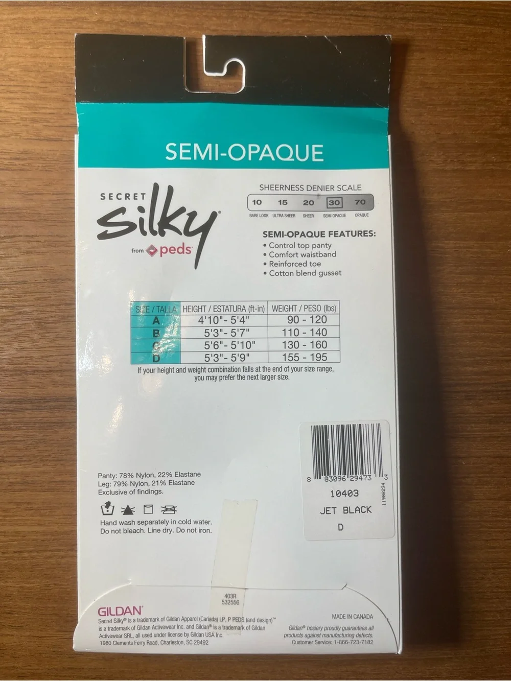 Gildan Semi-Opaque Control Top Pantyhose - Black